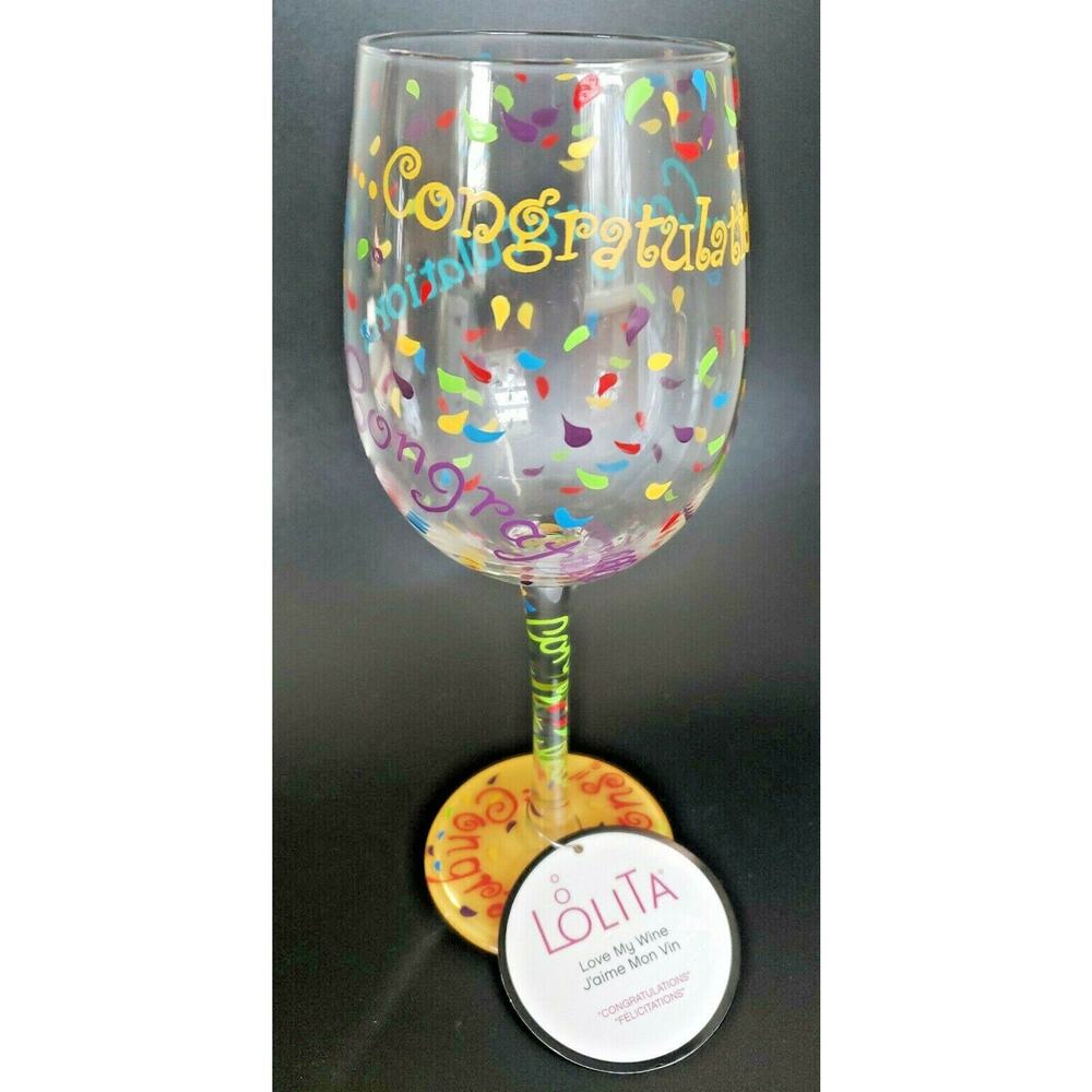 Lolita Love My Wine Glass "Congratulations" Hand Painted New NO BOX U66 4194